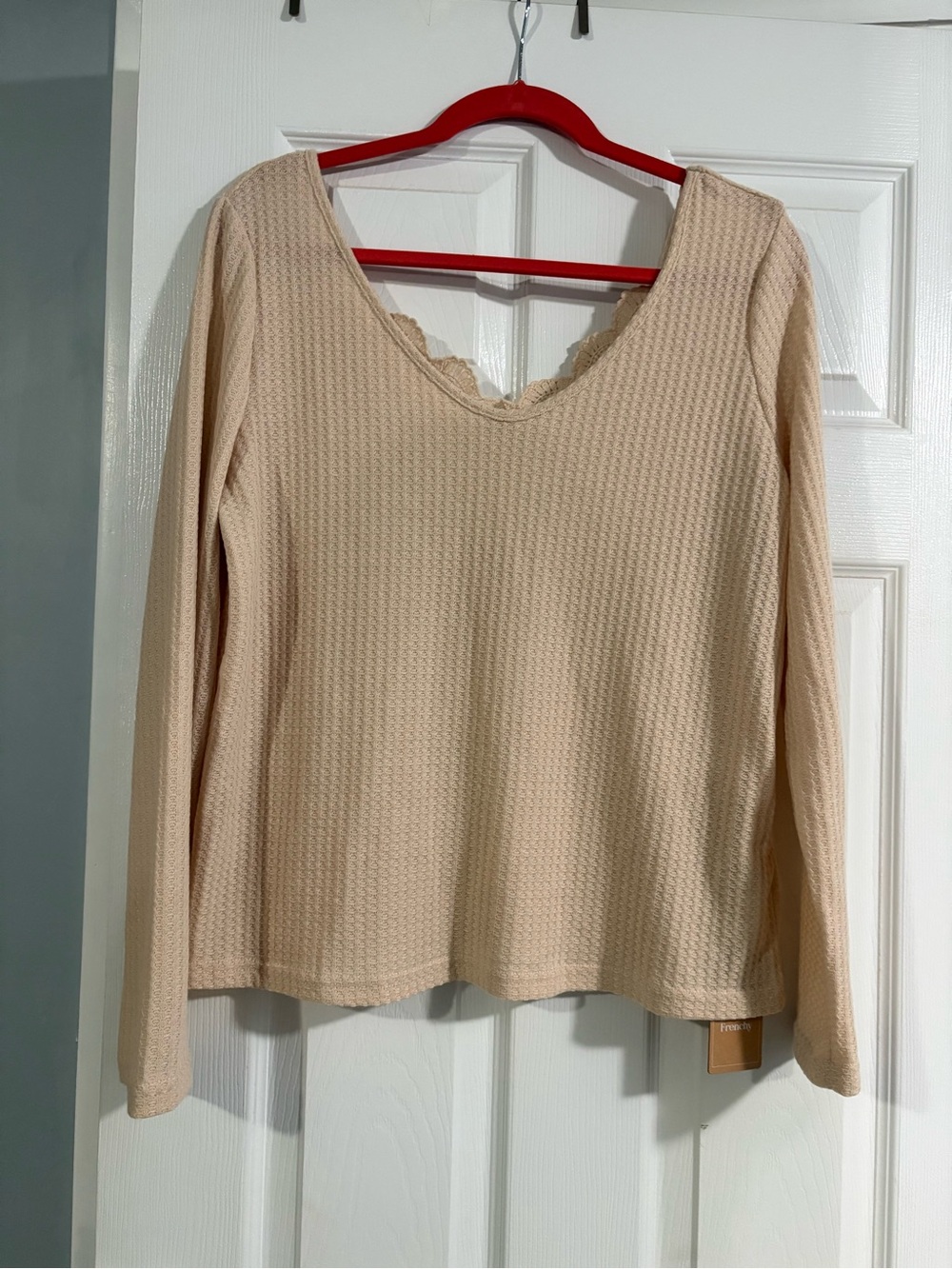 SHEIN Beige Long Sleeve V-Neck Thermal Top